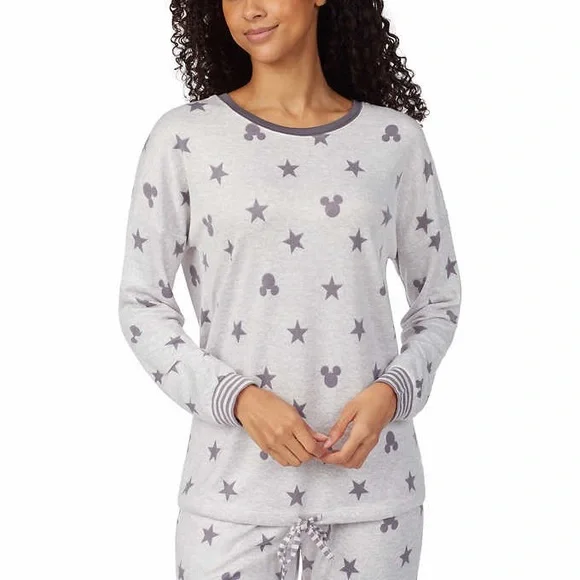Disney Mickey Lounge Set Grey Star Cozy Pajamas Large - Picture 4 of 6